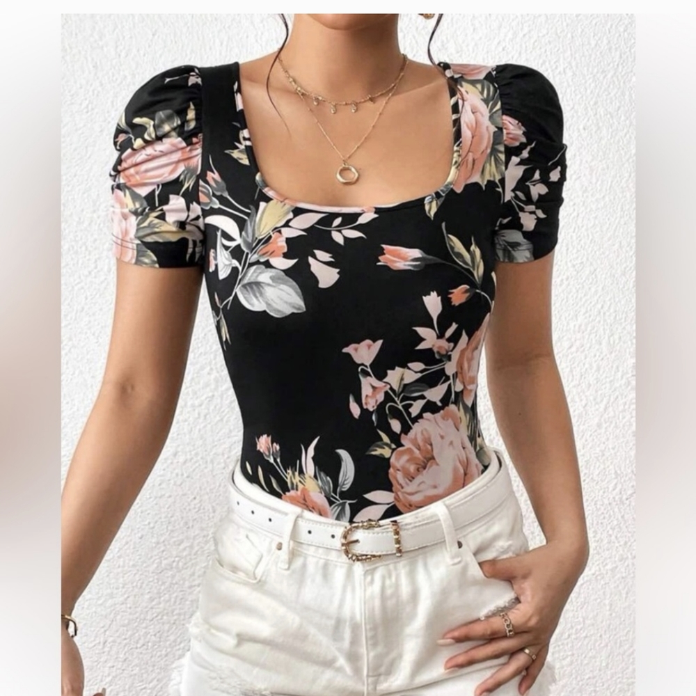 SheIn square neckline puffy sleeve top XL